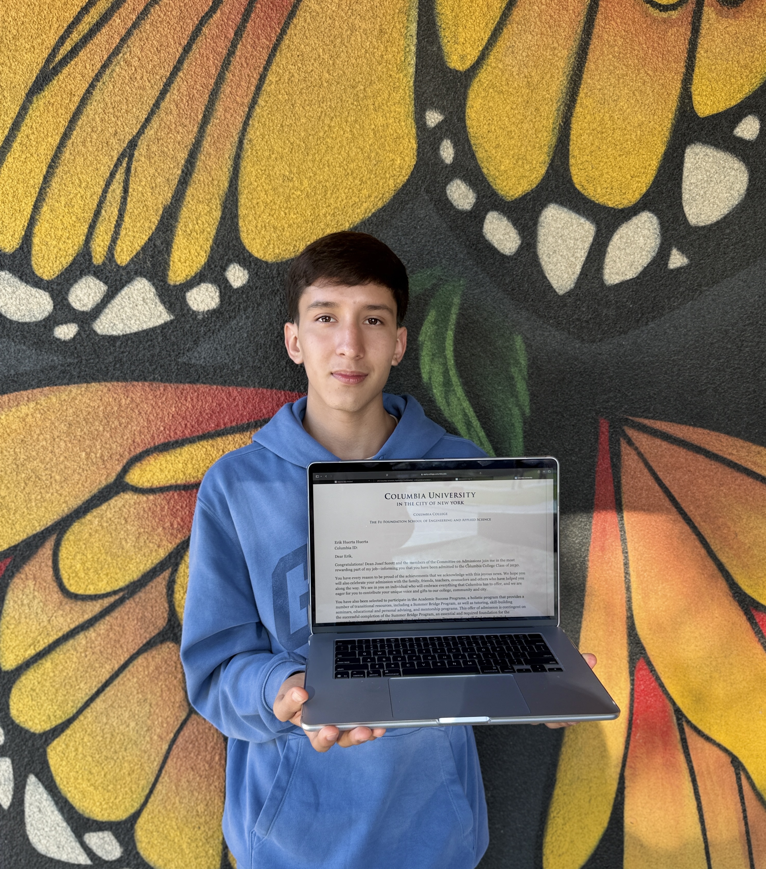 Erik with his electronic acceptance letter from Columbia University
