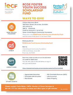 RCOE Foster Youth Success Scholarship Fund Flyer