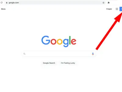 Google screen highlighting login button in upper right corner