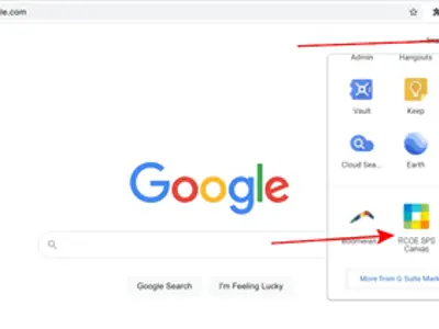 Google App Screen highlighting RCOE SPS Canvas icon