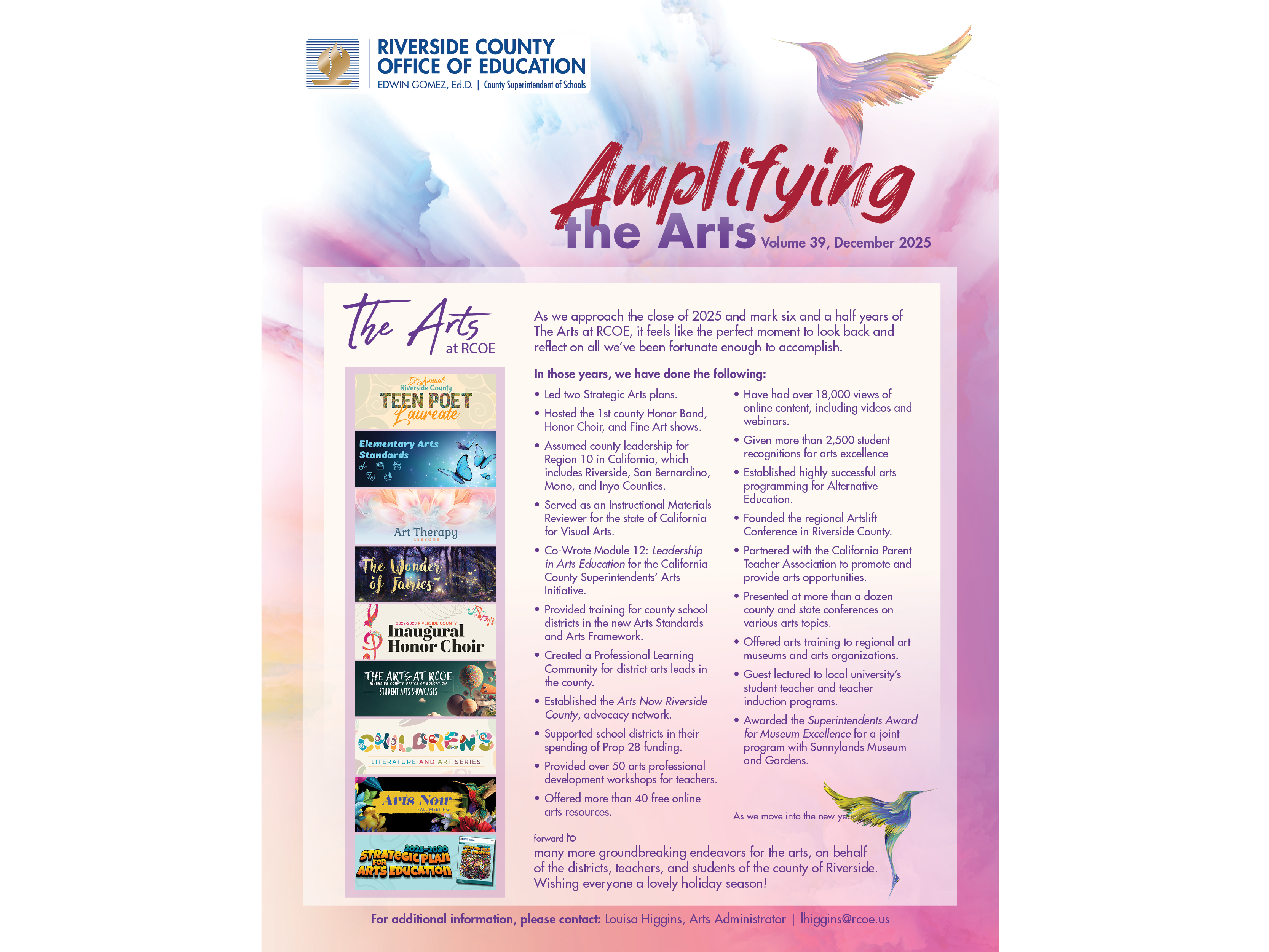 a thumbail of the arts newsletter titled "Amplifying the Arts"